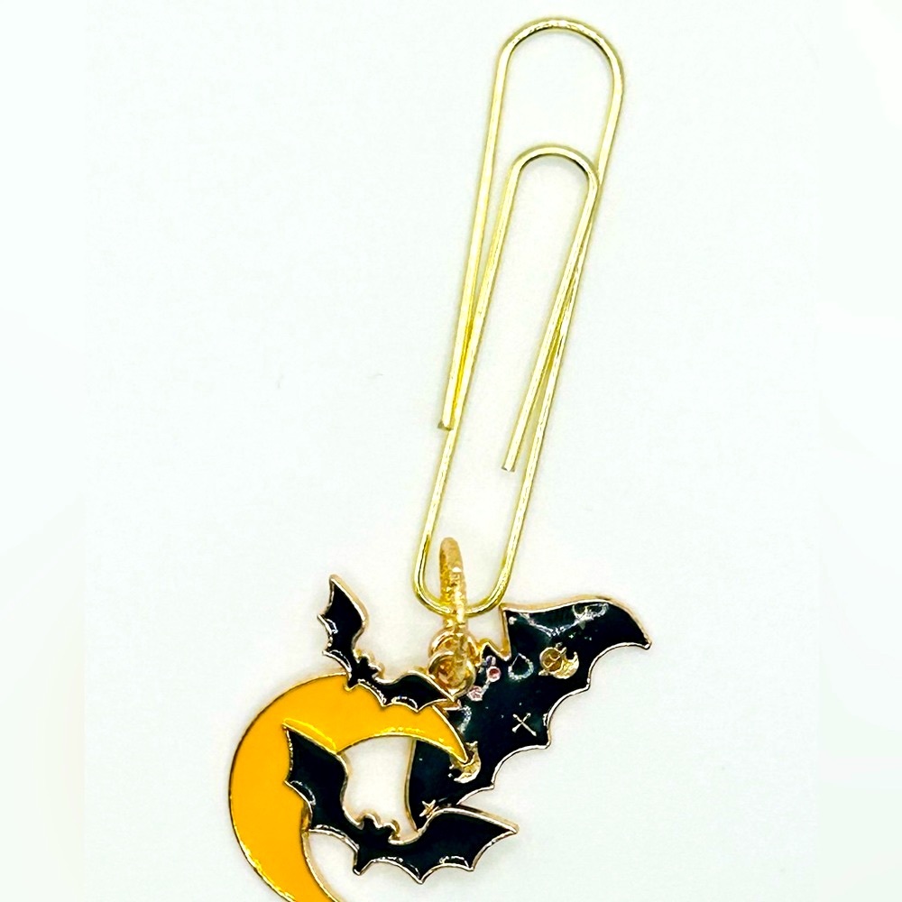 Bookmark paperclip with cute Halloween 2-charms gold for agenda planners